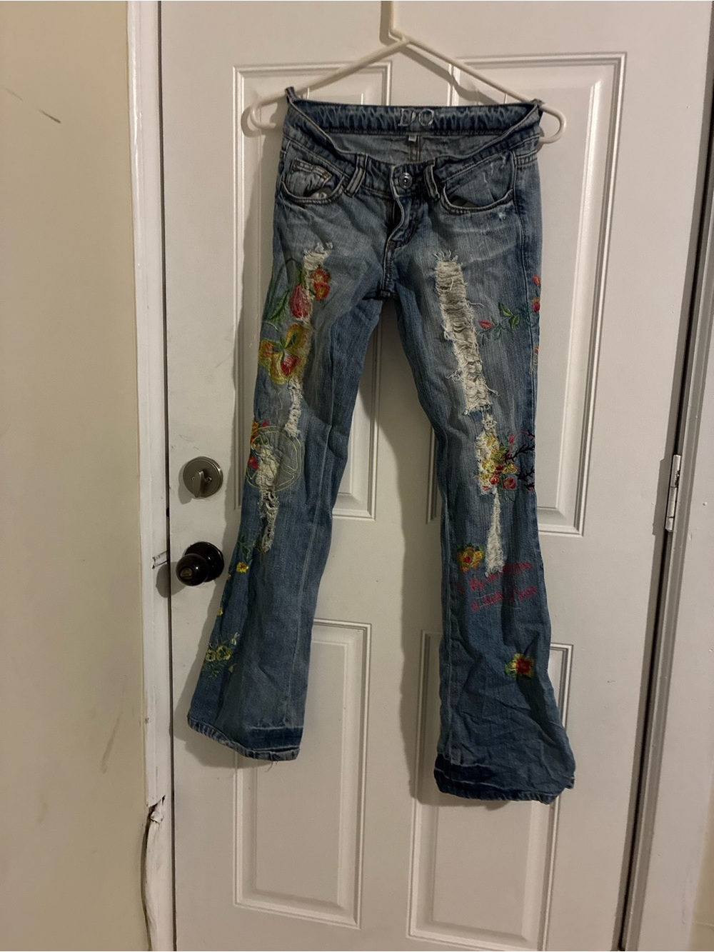 Kids Light Blue Embroidered Distressed Jeans